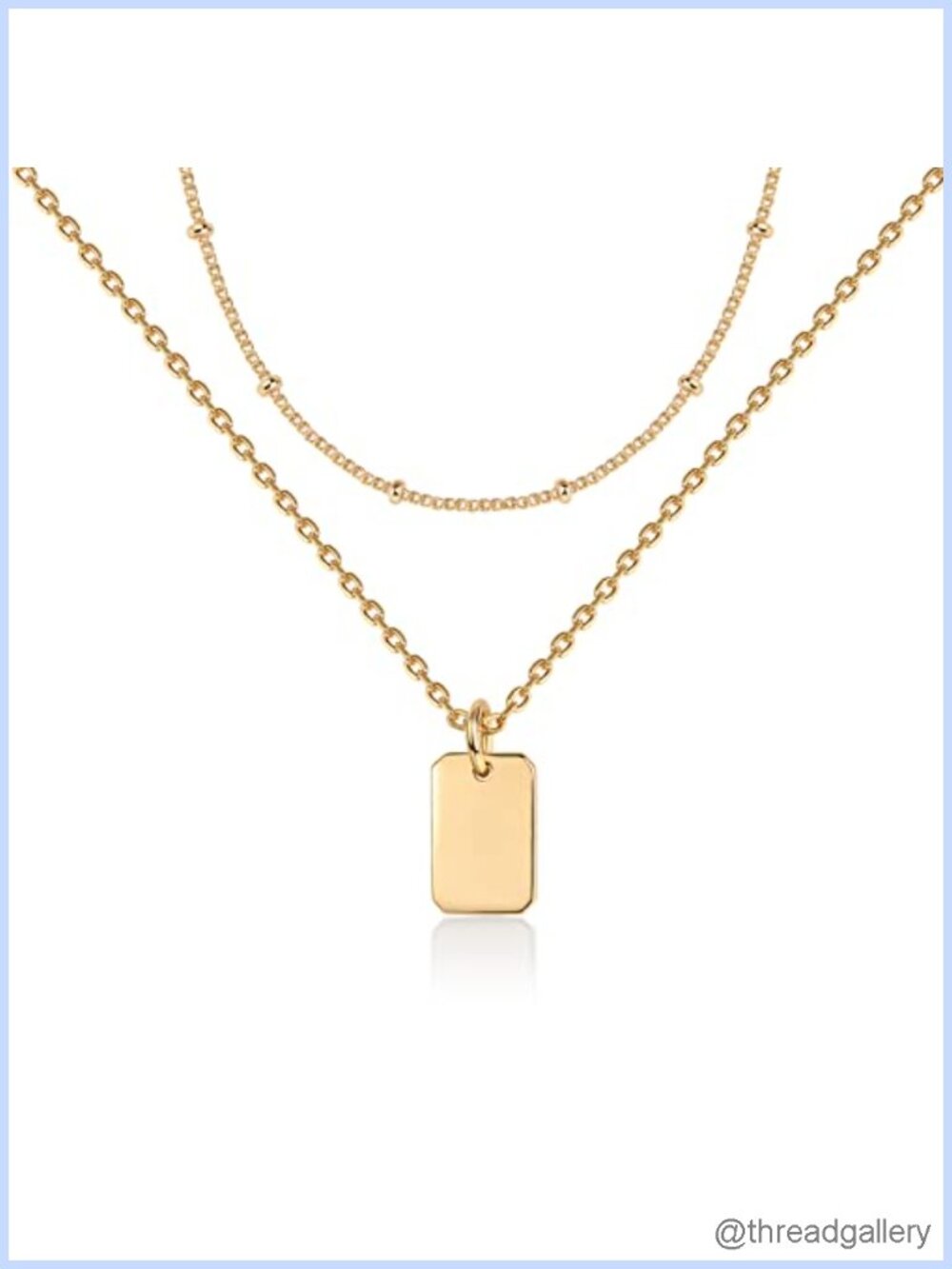 14K Yellow Gold Plated Layered Dog Tag Necklace Minimalist